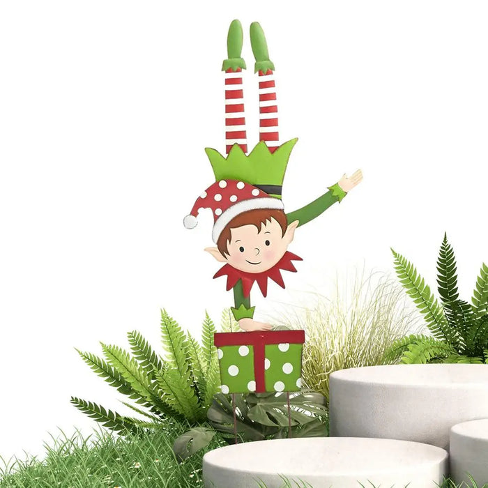 Metal Elf Garden Stake – Whimsical Gnome Yard Ornament for Enchanting Outdoor Holiday Décor