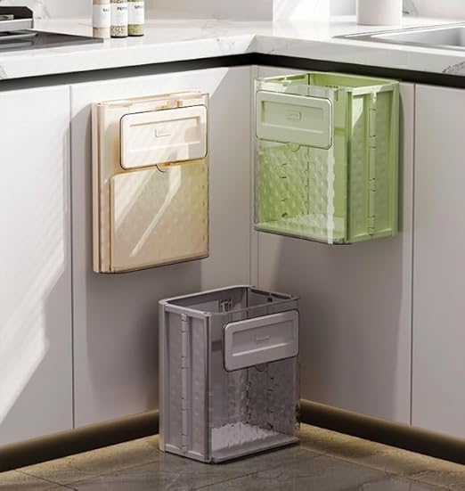 Cabinet Hanging Folding Trash Can - Hanging Small Trash Can with Lid for Cupboard, Bathroom and Bedroom - Gear Elevation