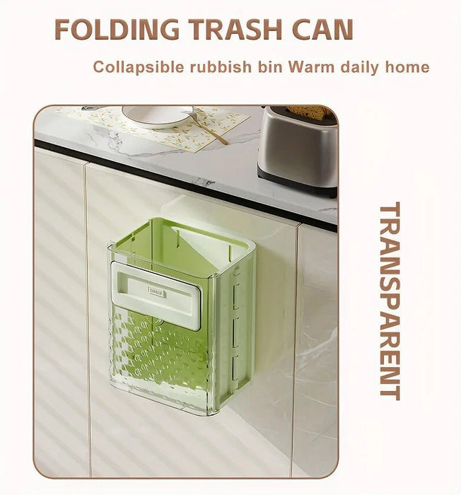 Cabinet Hanging Folding Trash Can - Hanging Small Trash Can with Lid for Cupboard, Bathroom and Bedroom - Gear Elevation