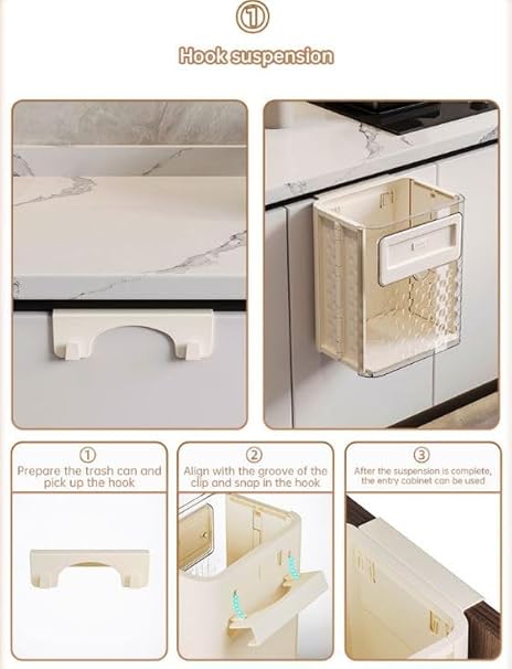 Cabinet Hanging Folding Trash Can - Hanging Small Trash Can with Lid for Cupboard, Bathroom and Bedroom - Gear Elevation