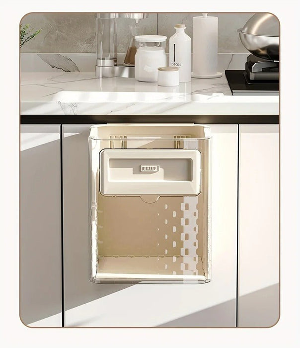 Cabinet Hanging Folding Trash Can - Hanging Small Trash Can with Lid for Cupboard, Bathroom and Bedroom - Gear Elevation