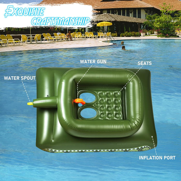 Cartoon Fashion Personality PVC Air Mattress - Inflatable Tank Float with Water Cannon Splash Gun Toy for Kids and Adults - Gear Elevation