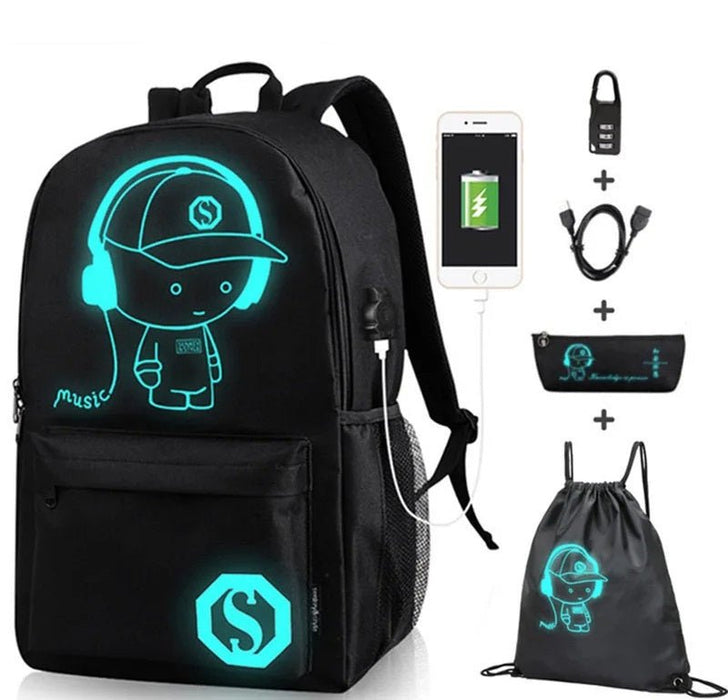 Cartoon - Inspired Luminous School Backpack – Stylish Daypack with USB Charging Port & Secure Lock for Boys and Girls (Under 15.6 inches) - Gear Elevation