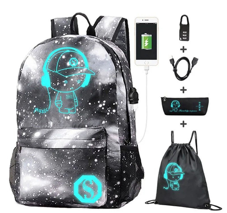 Cartoon - Inspired Luminous School Backpack – Stylish Daypack with USB Charging Port & Secure Lock for Boys and Girls (Under 15.6 inches) - Gear Elevation