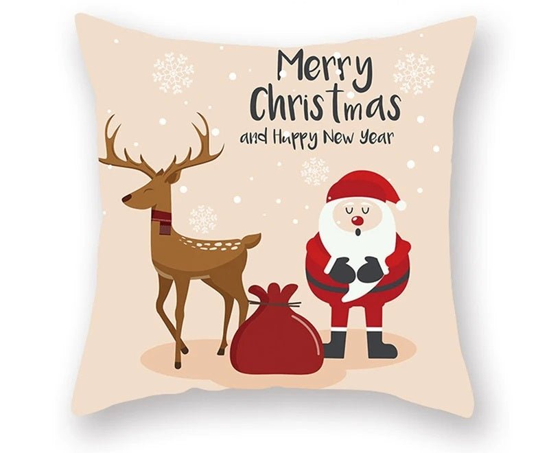 Christmas Cushion Cover – Festive Santa & Elk Design for Holiday Decor & Perfect New Year Gift! - Gear Elevation