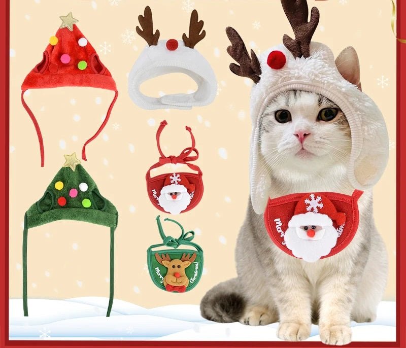 Christmas Hat & Bib Set for Pets – Festive Costume Accessories for Dogs and Cats - Gear Elevation