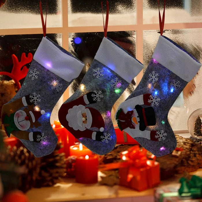 Christmas Stockings with LED Lights - Snowman, Santa, Elk, and Bear Designs Perfect for Adding Festive Cheer to Your Fireplace or Christmas Tree! - Gear Elevation