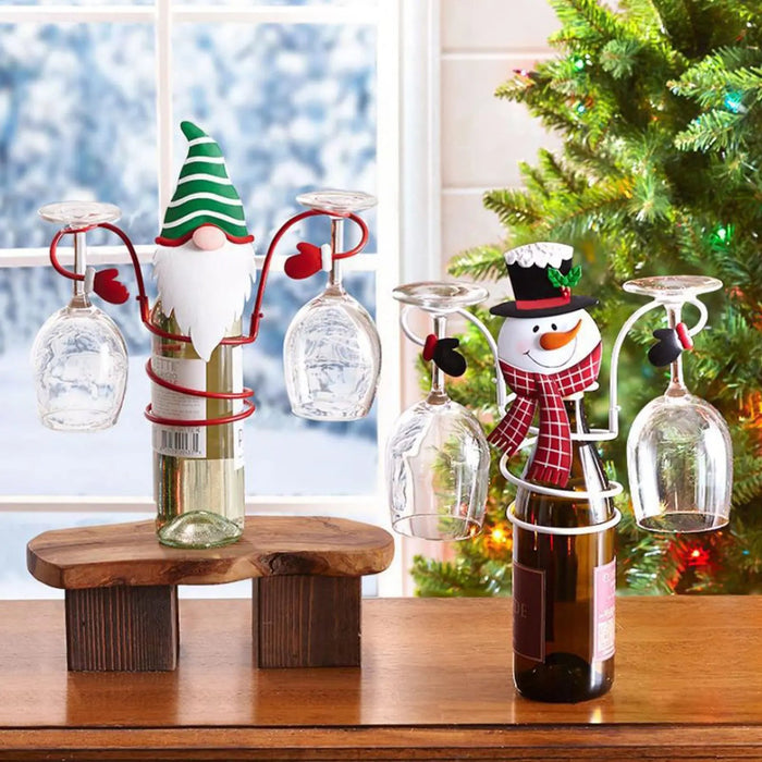 Christmas Wine Bottle & Glass Holder – Unique Decorative Storage Rack for Holiday Home & Kitchen Charm - Gear Elevation