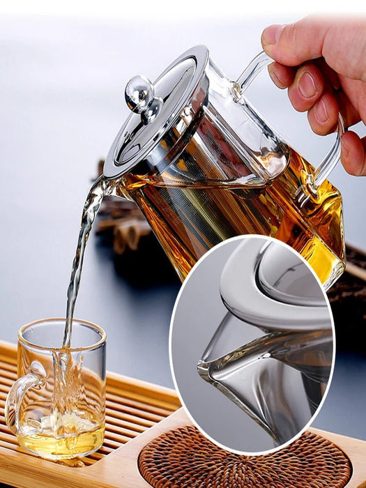 Clear Glass Teapot with Infuser – Heat - Resistant Square Kettle for Flower & Herbal Teas, Perfect Teaware for Every Sip - Gear Elevation