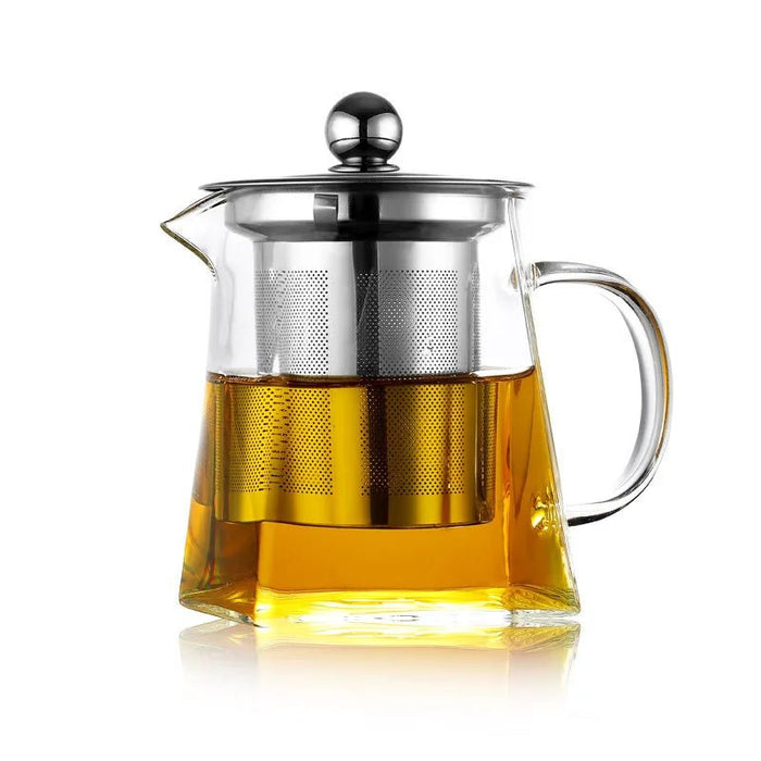 Clear Glass Teapot with Infuser – Heat - Resistant Square Kettle for Flower & Herbal Teas, Perfect Teaware for Every Sip - Gear Elevation