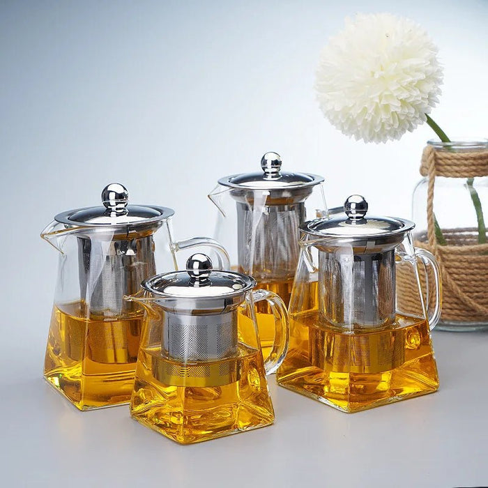 Clear Glass Teapot with Infuser – Heat - Resistant Square Kettle for Flower & Herbal Teas, Perfect Teaware for Every Sip - Gear Elevation