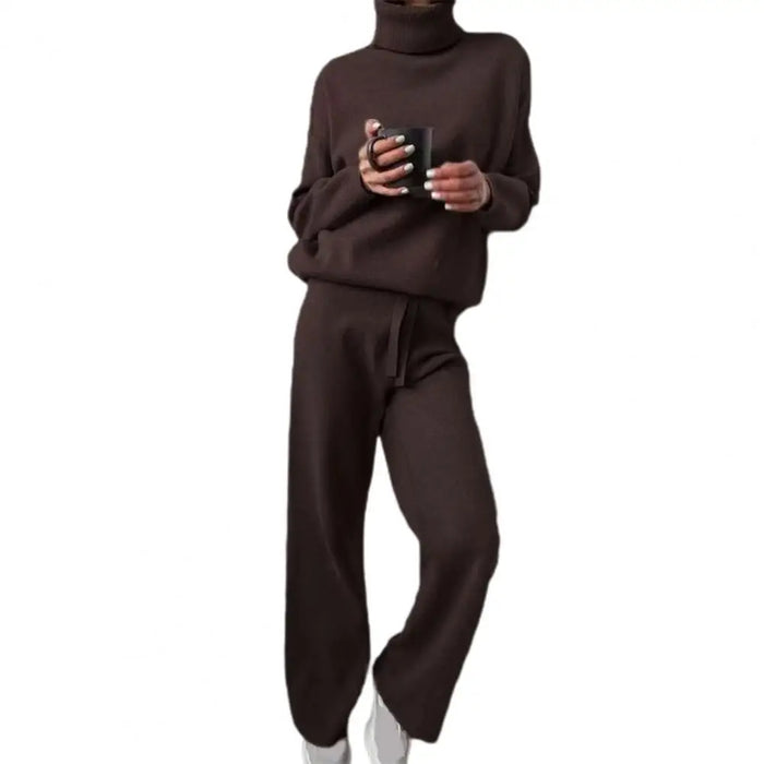 Winter Knitted Two-Piece Set – Cozy Turtleneck Pullover and Pants for Effortless Style & Comfort at Home or Out