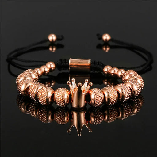 Crown Charm Bracelet – Handmade Copper Beads, Braided Royal Design for Men & Women, Perfect Jewelry Gift - Gear Elevation