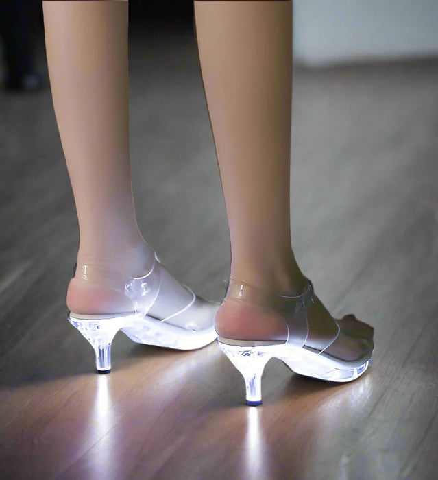 Crystal Clear Women's LED Kitten Heel Sandals – Dazzling Nightclub Heels with Shimmering Lights & Sleek Transparent Design - Gear Elevation