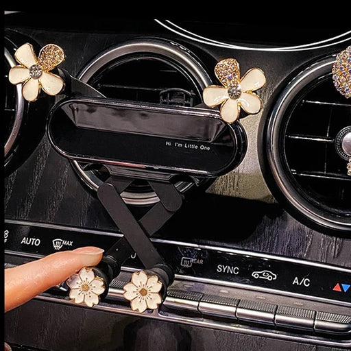 Crystal Flower Car Phone Holder – Sparkling Gravity Car Holder for iPhone, Samsung & More - Gear Elevation