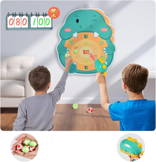 Dinosaur Sticky Ball Throwing Toy - Kids Dart Board Game with Dinosaur Shooter Toy - Gear Elevation