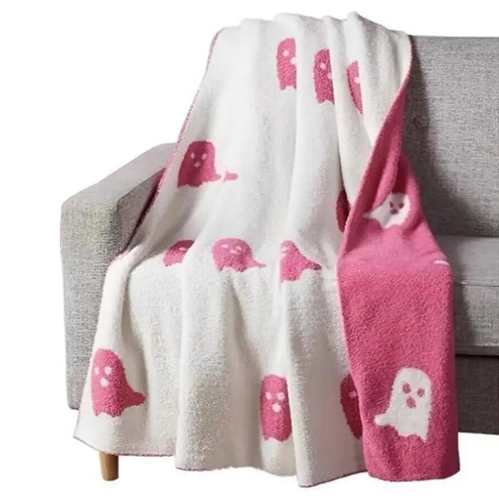 Double - Sided Pink and Balck Ghost Halloween Blanket – Cozy Flannel Throw for Beds, Sofas, & Couches - Gear Elevation