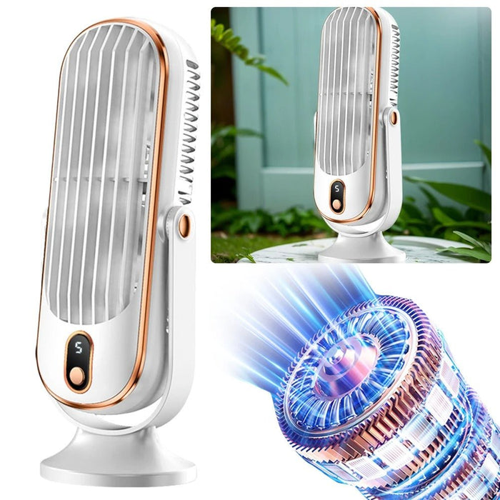 Dual Motor Desk Air Cooler - Brushless Motor Quiet Cool Table Fan, USB Rechargeable Small Standing Fan for Bedroom, Home, Office and Desktop - Gear Elevation