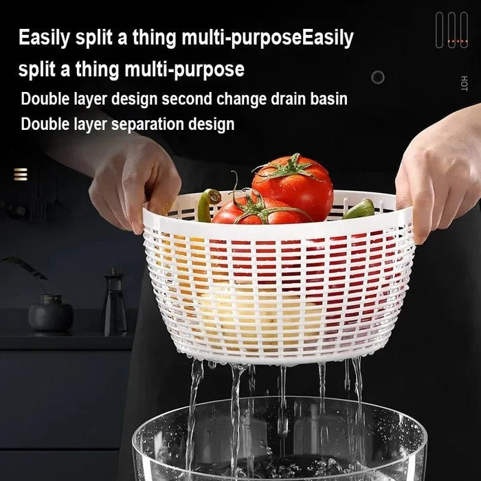 Electric Salad Spinner - Lettuce spinner w/ Plastic Squeeze bottle, Fruit Washer Spinner Dryer w/ Bowl & Colander, Large Salad Dryer Mixer for Vegetables, Herbs, Berries - Gear Elevation