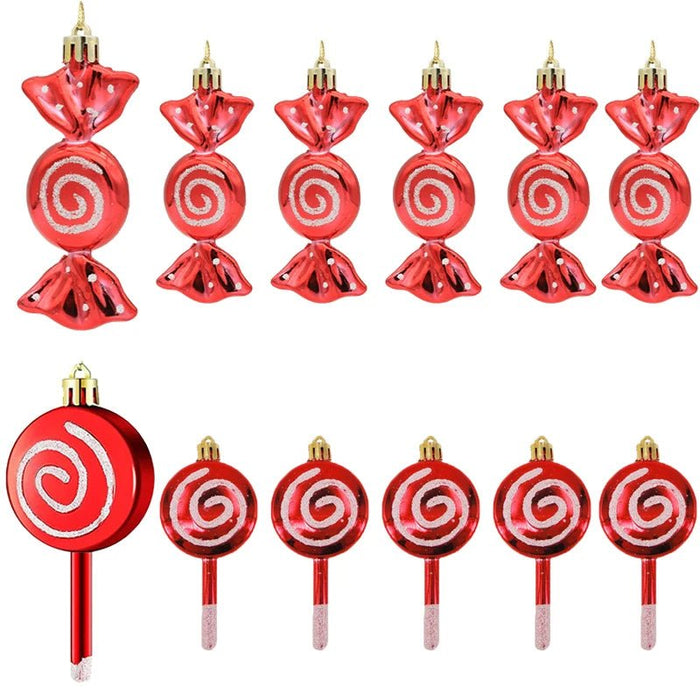 Electroplated Red Candy Lollipop Christmas Ornaments – Set of 6 Festive Tree Pendants for 2024 Holiday Décor - Gear Elevation