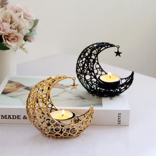 Elegant Black or Gold Crescent Moon Candle Holders – Romantic Tealight Décor for Weddings, Christmas, and Special Occasions - Gear Elevation