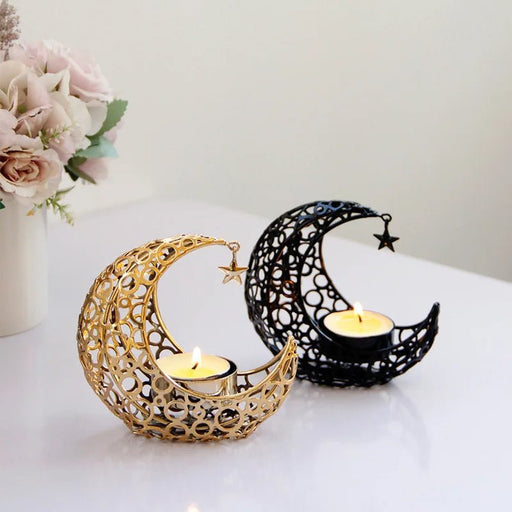 Elegant Black or Gold Crescent Moon Candle Holders – Romantic Tealight Décor for Weddings, Christmas, and Special Occasions - Gear Elevation