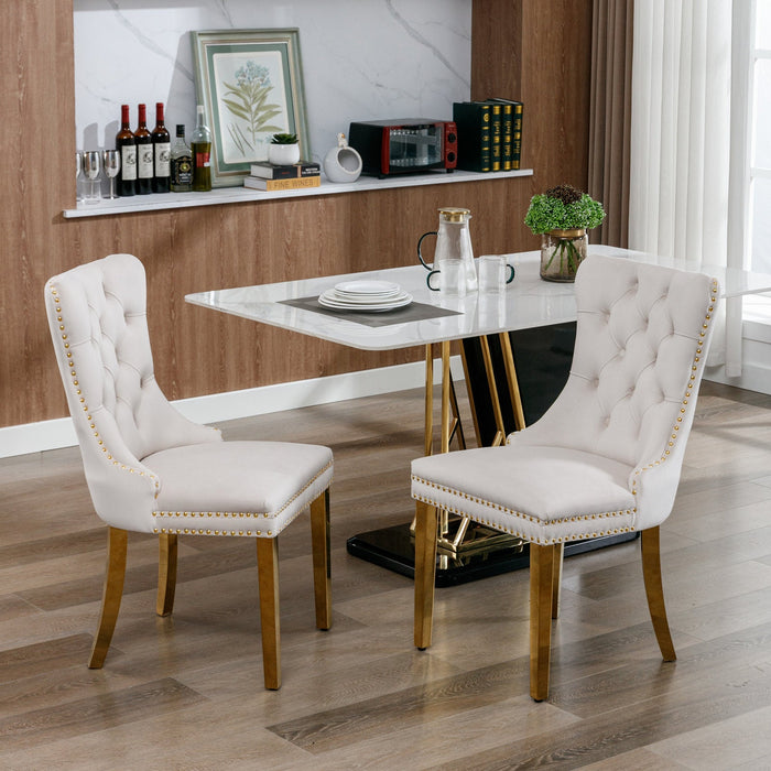 Elegant Velvet Dining Chair - Solid Wood Chair with Velvet Cushion, Gold - plated Stainless Steel Chair Legs, and Nail Head Decoration, 2pcs Set - Gear Elevation