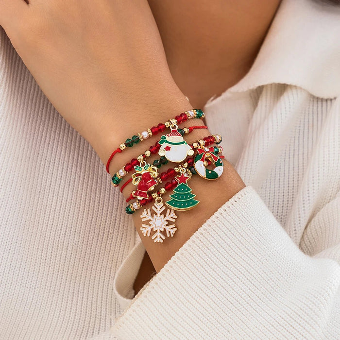 Enchanting Christmas Crystal Bracelet – Adjustable Snowflake & Tree Pendant with Sparkling CCB Beads for Festive Elegance - Gear Elevation