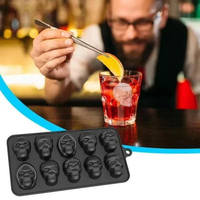 Skull Cocktail Ice Silicone Tray - 10 Grids Ice Cube Maker for Parties