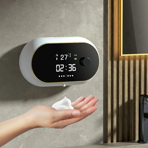 Foam Soap Sensing Dispenser - Time Temperature Display Contactless Waterproof Automatic Soap Dispenser - Gear Elevation