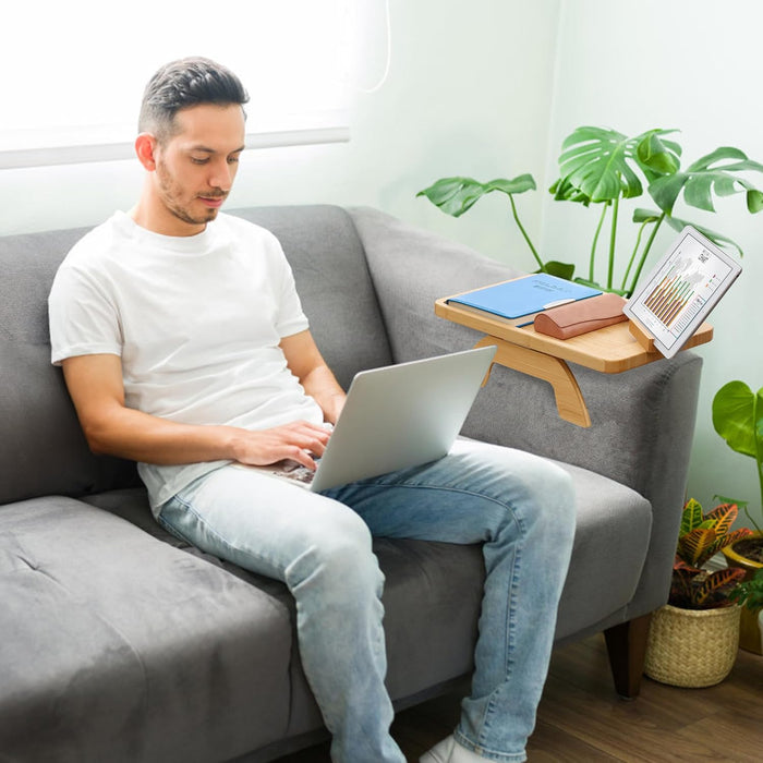 Foldable Bamboo Wooden Couch Arm Table – Convenient Armrest Tray for Drinks, Snacks, Remotes & Magazines - Gear Elevation