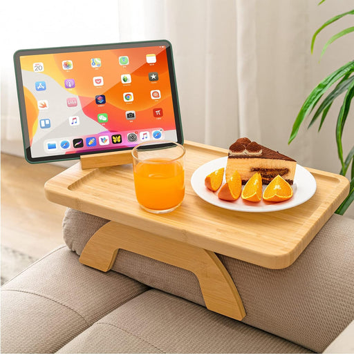 Foldable Bamboo Wooden Couch Arm Table – Convenient Armrest Tray for Drinks, Snacks, Remotes & Magazines - Gear Elevation