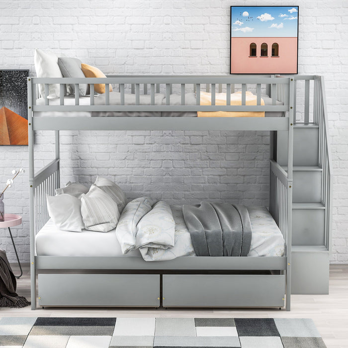 Full - over - Full Bunk Bed with Two Drawers and Storage - Gear Elevation