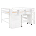 Full Size Low Loft Bed with Rolling Portable Desk Drawers and Shelves - Gear Elevation