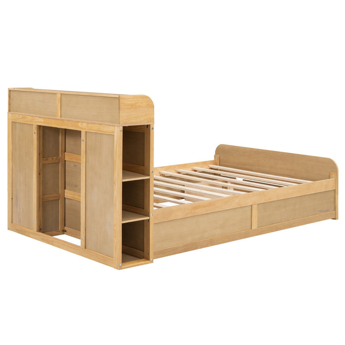 Full Size Platform Bed with Storage Headboard and Big Drawer - Gear Elevation