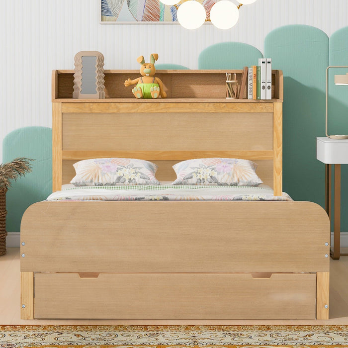 Full Size Platform Bed with Storage Headboard and Big Drawer - Gear Elevation