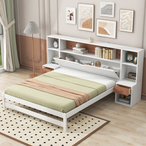 Full - Size Platform Bed with Storage Headboard and Drawers - Gear Elevation