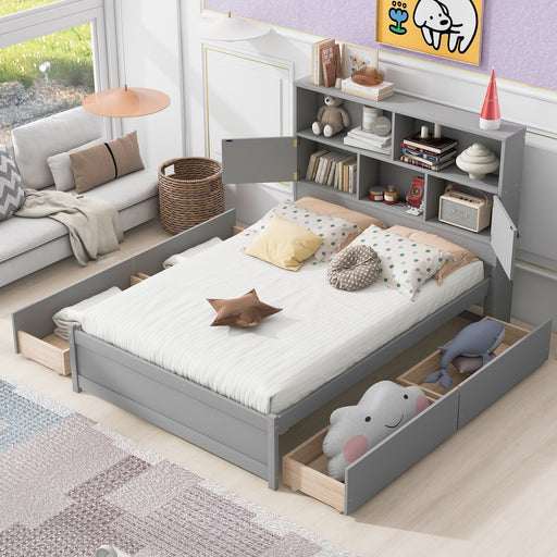 Full Size Platform Bed with Storage Headboard, Charging Station, and 4 Drawers - Gear Elevation