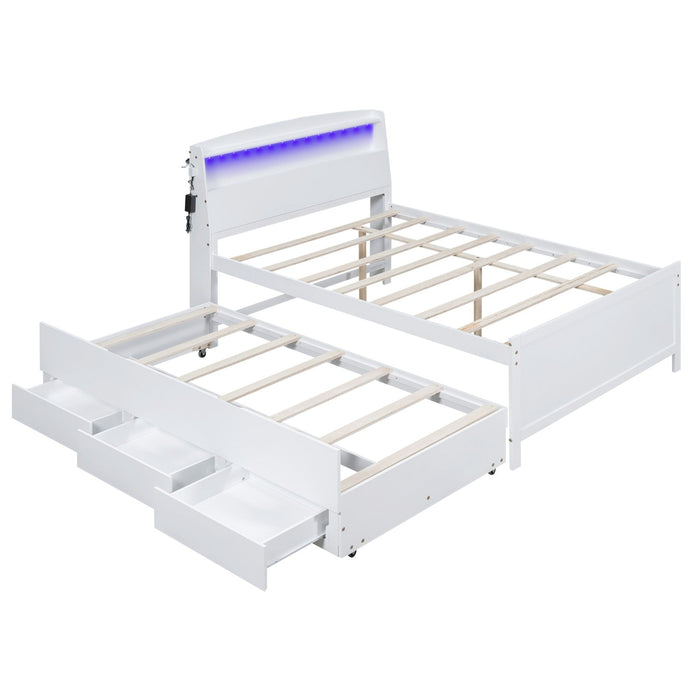 Full - Size Platform Bed with Storage LED Headboard, Twin - Size Trundle, and 3 Drawers - Gear Elevation