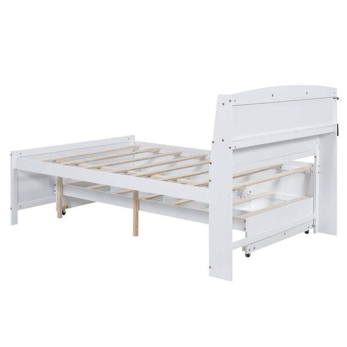 Full - Size Platform Bed with Storage LED Headboard, Twin - Size Trundle, and 3 Drawers - Gear Elevation