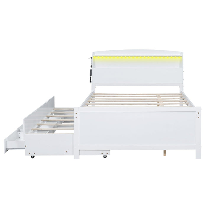 Full - Size Platform Bed with Storage LED Headboard, Twin - Size Trundle, and 3 Drawers - Gear Elevation