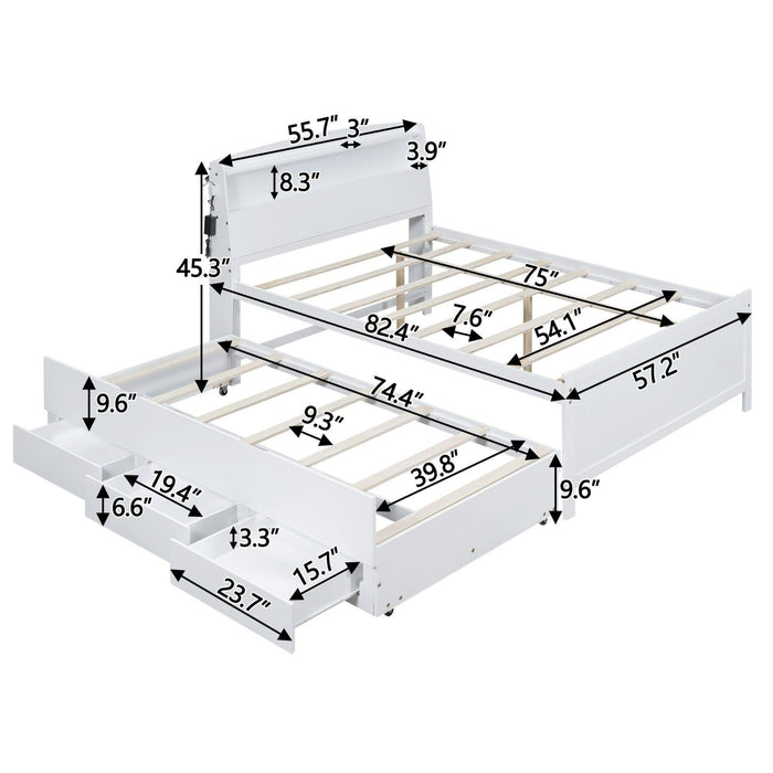 Full - Size Platform Bed with Storage LED Headboard, Twin - Size Trundle, and 3 Drawers - Gear Elevation