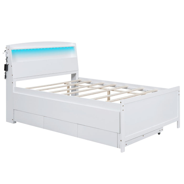 Full - Size Platform Bed with Storage LED Headboard, Twin - Size Trundle, and 3 Drawers - Gear Elevation