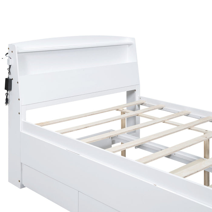 Full - Size Platform Bed with Storage LED Headboard, Twin - Size Trundle, and 3 Drawers - Gear Elevation