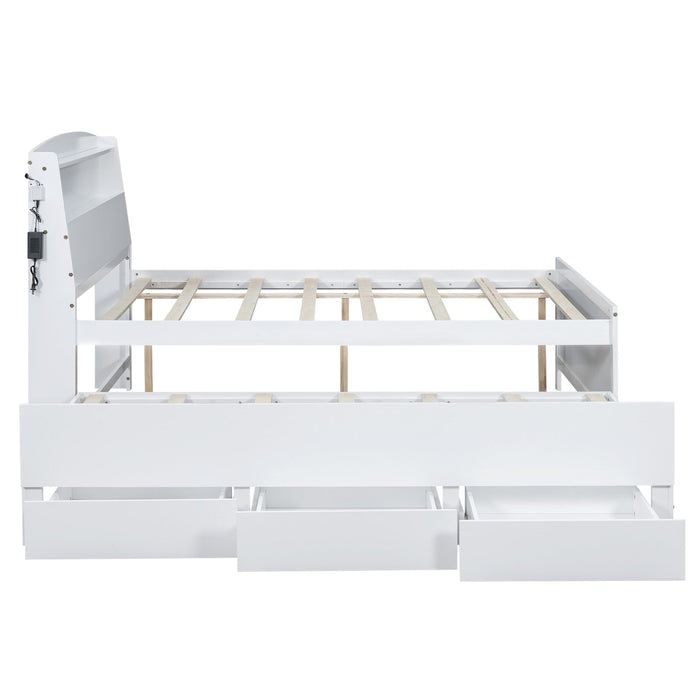 Full - Size Platform Bed with Storage LED Headboard, Twin - Size Trundle, and 3 Drawers - Gear Elevation