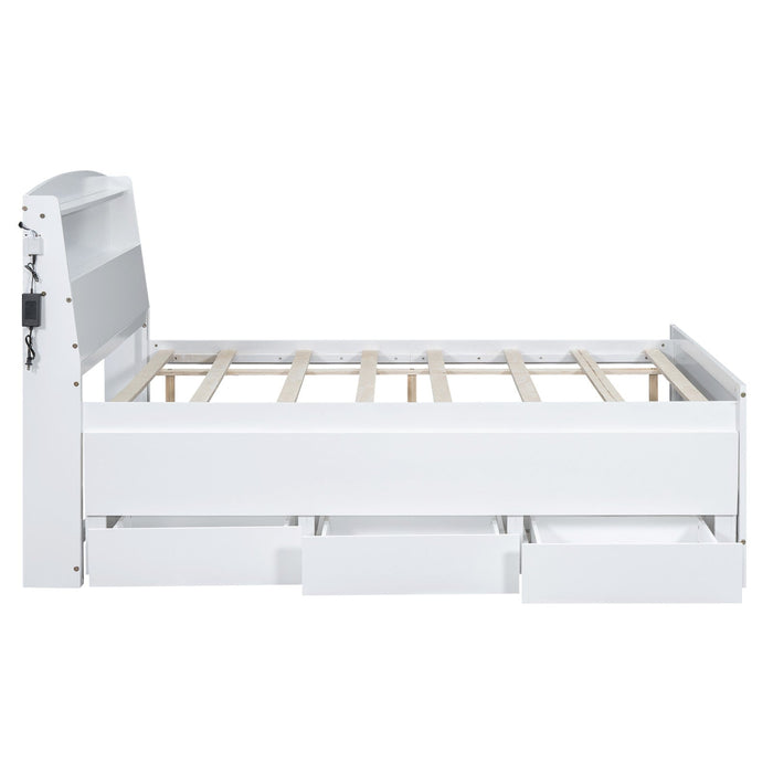 Full - Size Platform Bed with Storage LED Headboard, Twin - Size Trundle, and 3 Drawers - Gear Elevation