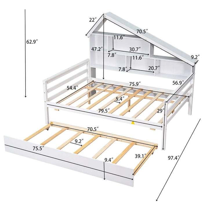 Full Size Platform Bed with Trundle and Shelves - Gear Elevation