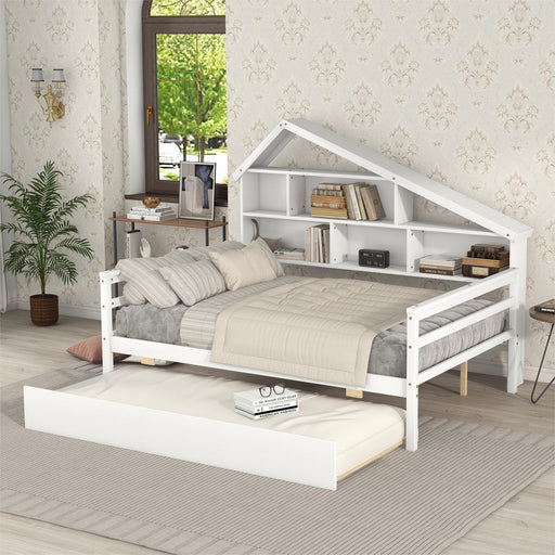 Full Size Platform Bed with Trundle and Shelves - Gear Elevation