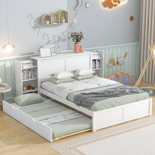 Full Size Platform Storage Bed with Pull Out Shelves and Twin Size Trundle - Gear Elevation