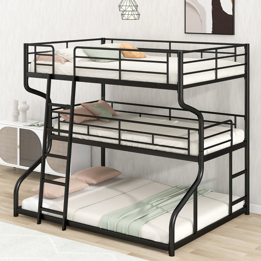 Full XL over Twin XL over Queen Size Triple Bunk Bed with Long and Short Ladder - Gear Elevation